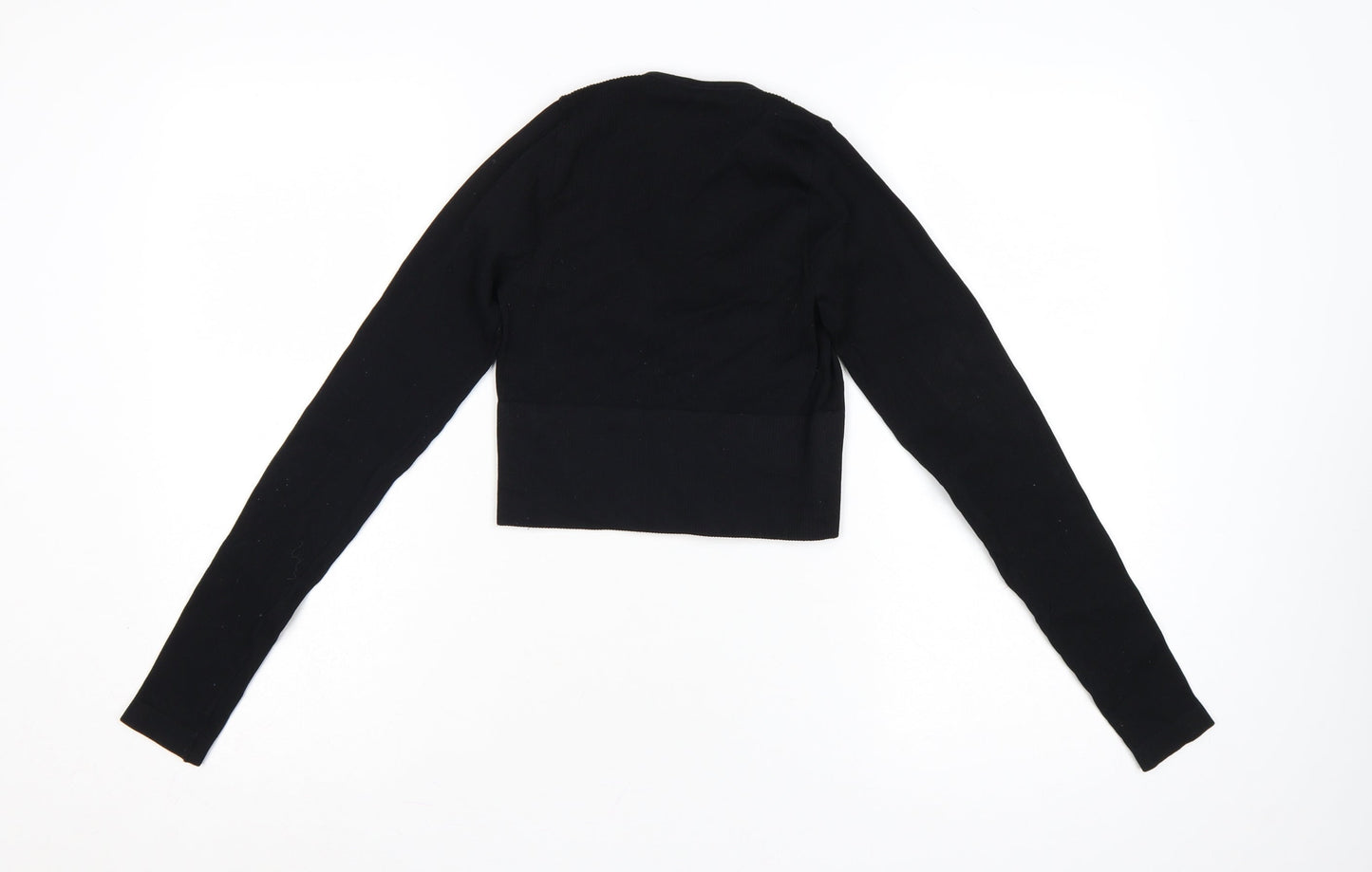Urban Outfitters Womens Black Cropped Long Sleeve V-Neck Top S