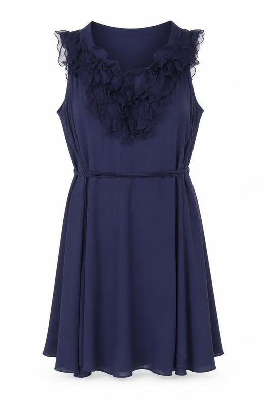 Zara Basic Women's Blue Sleeveless Ruffle A-Line Dress Size 14