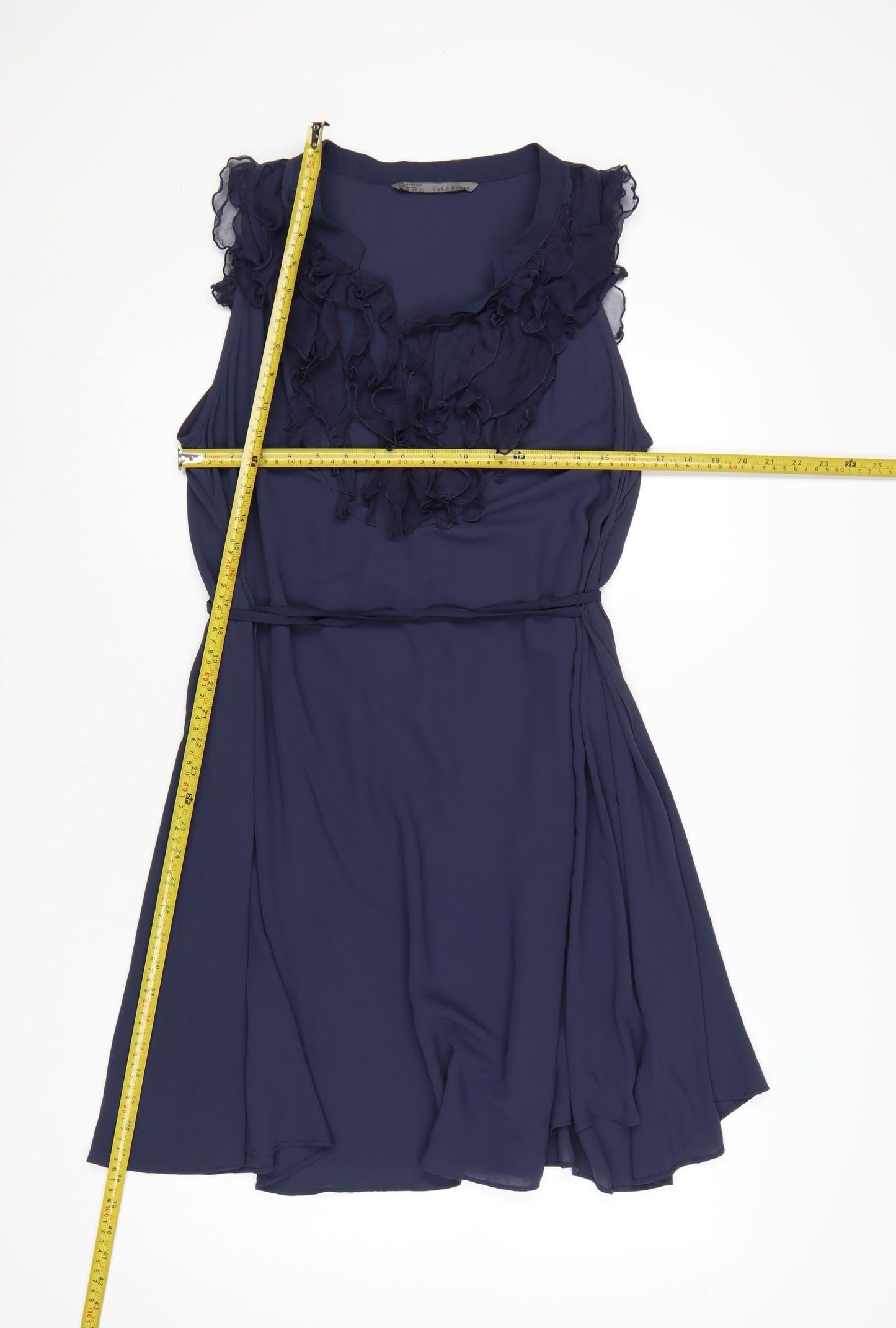 Zara Basic Women's Blue Sleeveless Ruffle A-Line Dress Size 14