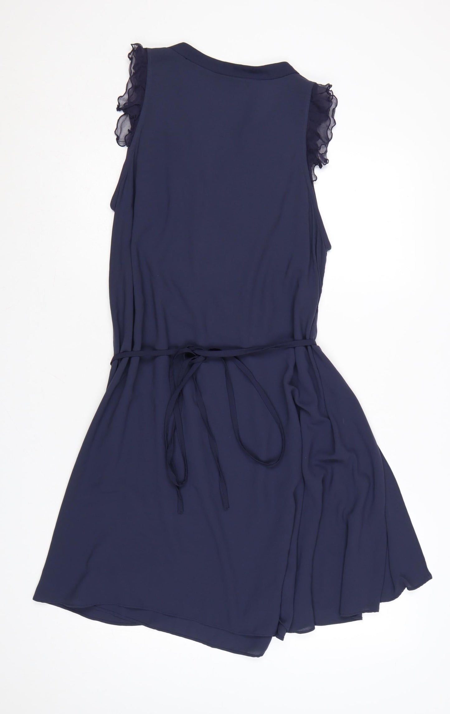Zara Basic Women's Blue Sleeveless Ruffle A-Line Dress Size 14