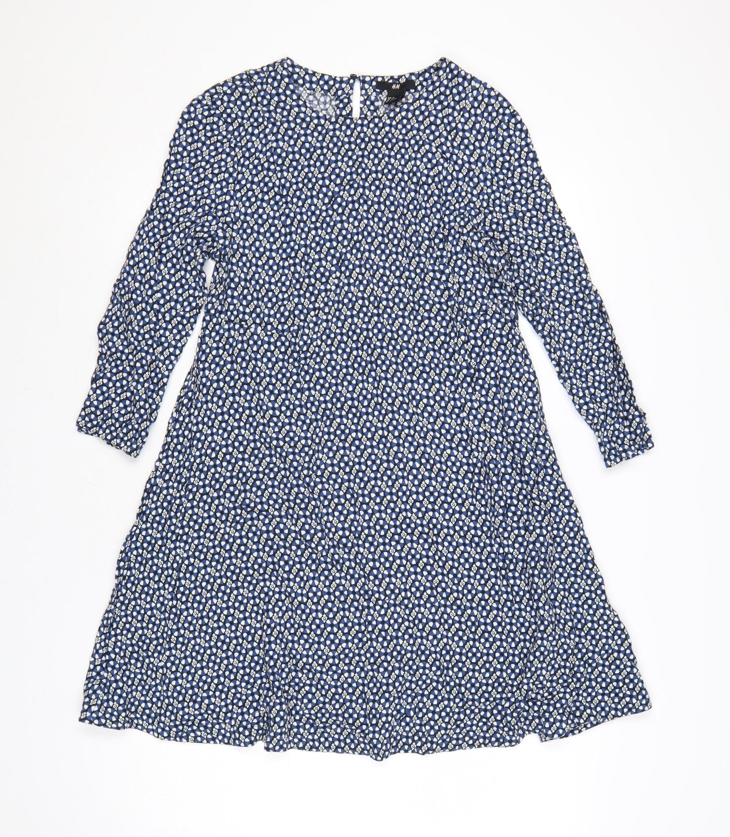 H&M Women Blue Floral A-Line Knee Length Viscose Dress Size 10