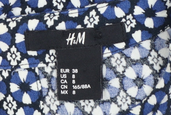 H&M Women Blue Floral A-Line Knee Length Viscose Dress Size 10