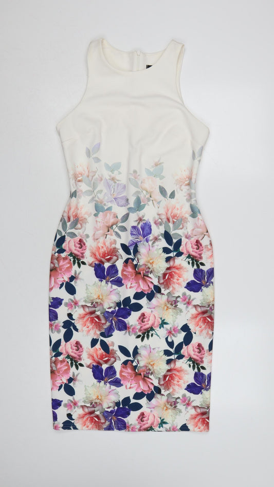 New Look Women’s Multicoloured Floral Bodycon Knee Length Dress Size 12