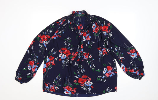 Ralph Lauren Women Blue Floral Ruffle Long Sleeve Blouse XS
