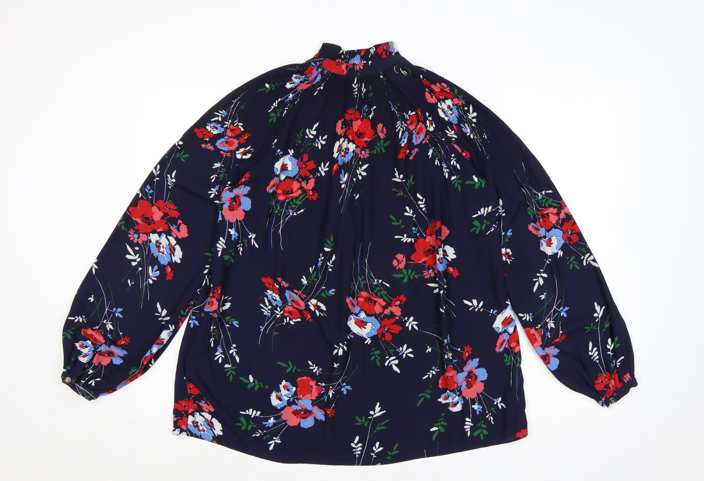 Ralph Lauren Women Blue Floral Ruffle Long Sleeve Blouse XS