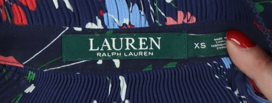 Ralph Lauren Women Blue Floral Ruffle Long Sleeve Blouse XS