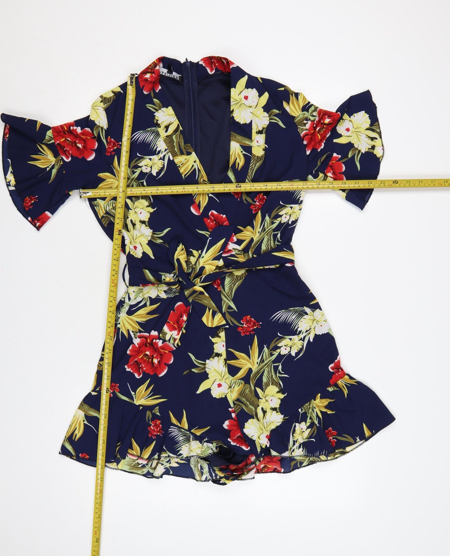 Parisian Women’s Navy Floral Wrap Playsuit UK 10 Short Sleeve Belted Summer Outfit