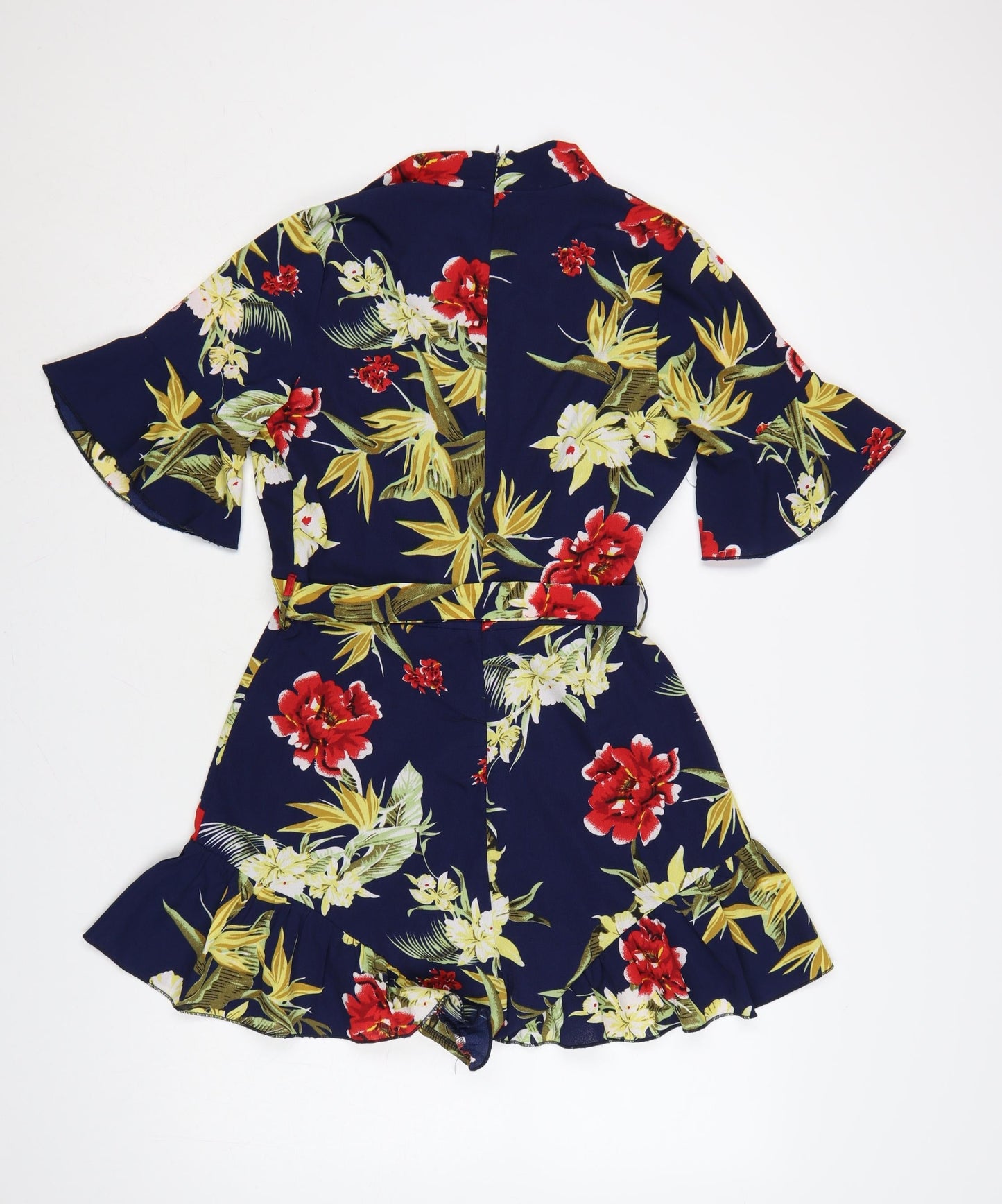 Parisian Women’s Navy Floral Wrap Playsuit UK 10 Short Sleeve Belted Summer Outfit