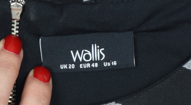 Wallis Women’s Black Geometric Shift Dress Size 20 Knee Length Zip Detail