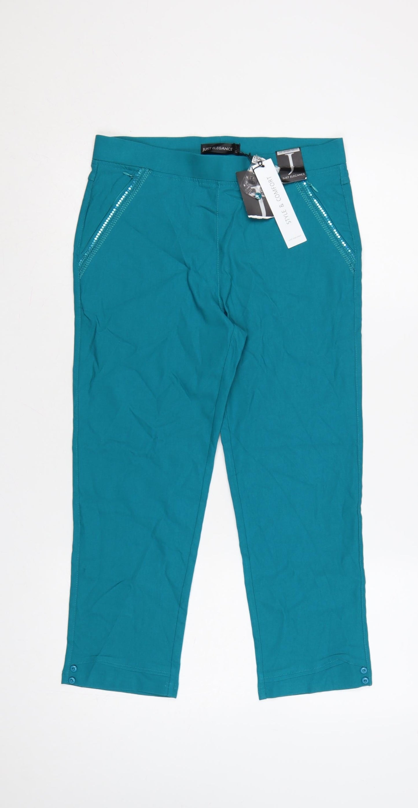 Just Elegance Women’s Teal Cropped Trousers Size 12 Stretch Comfort Fit