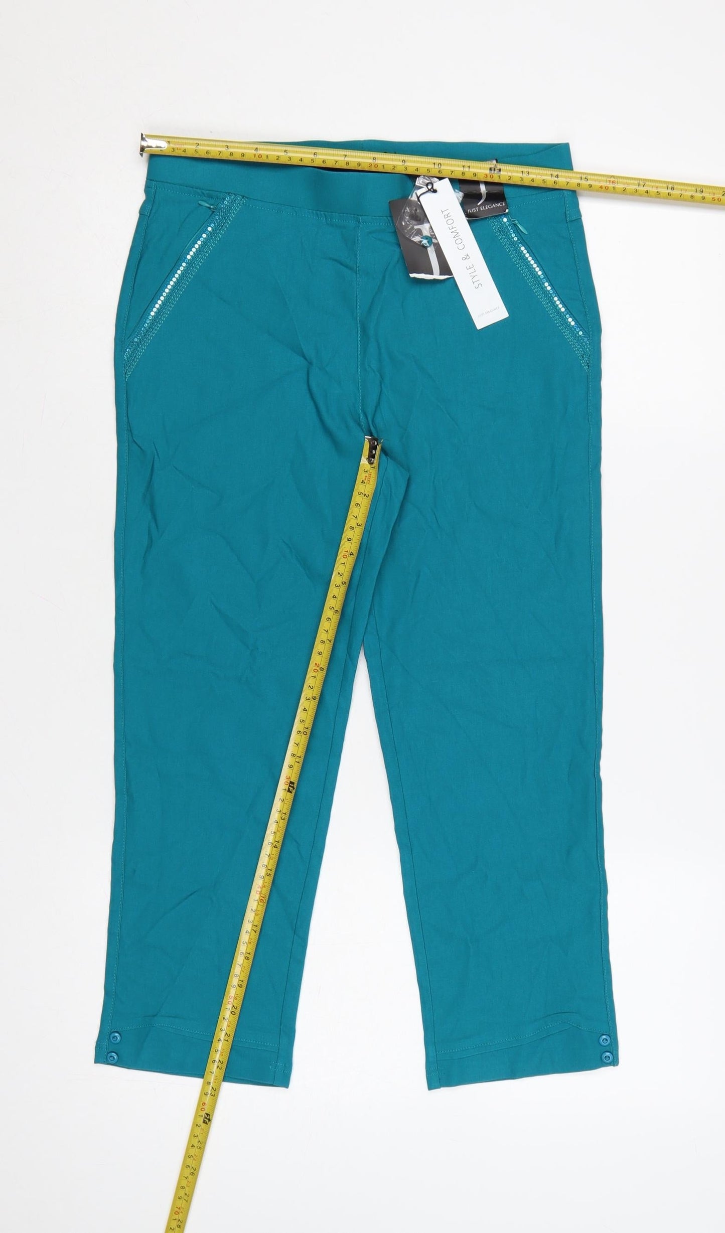 Just Elegance Women’s Teal Cropped Trousers Size 12 Stretch Comfort Fit