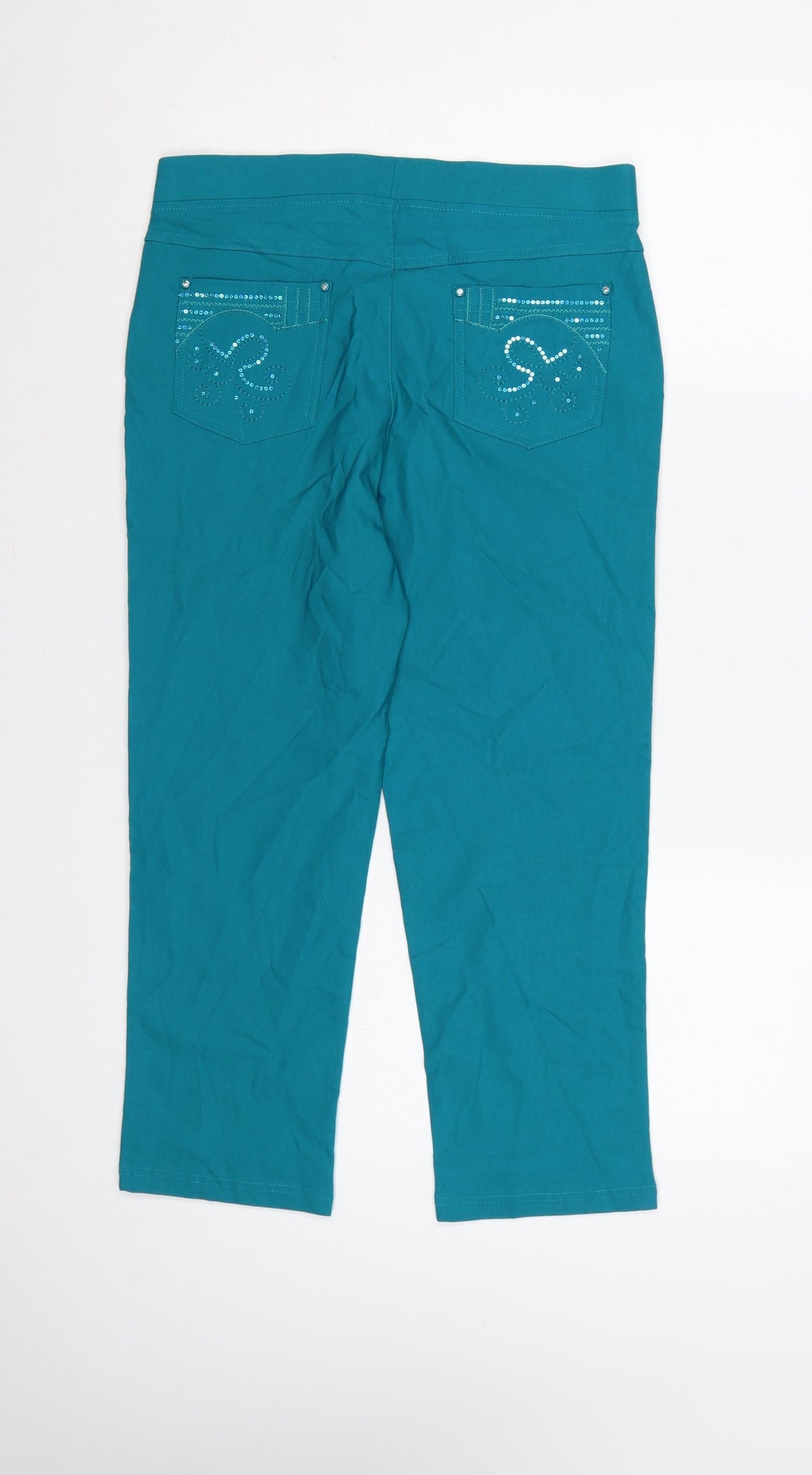Just Elegance Women’s Teal Cropped Trousers Size 12 Stretch Comfort Fit