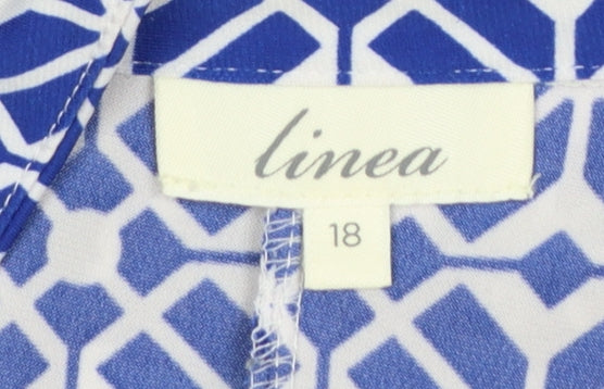 Linea Women Blue Geometric Collared Shirt Dress Size 18