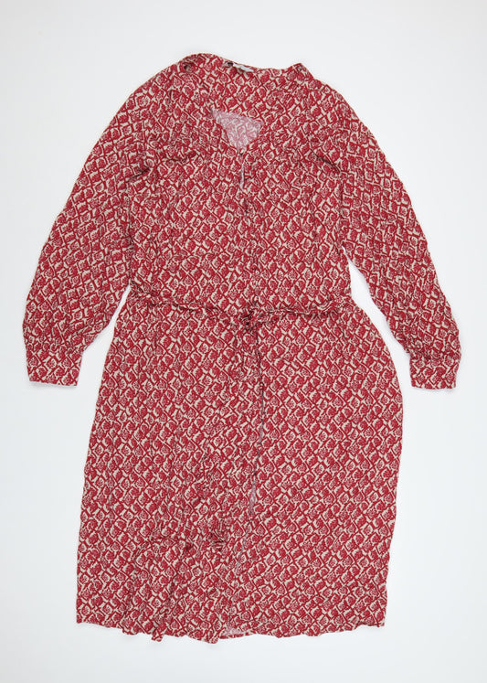 Marks and Spencer Women Red Floral Viscose Belted Shirt Dress Size 18