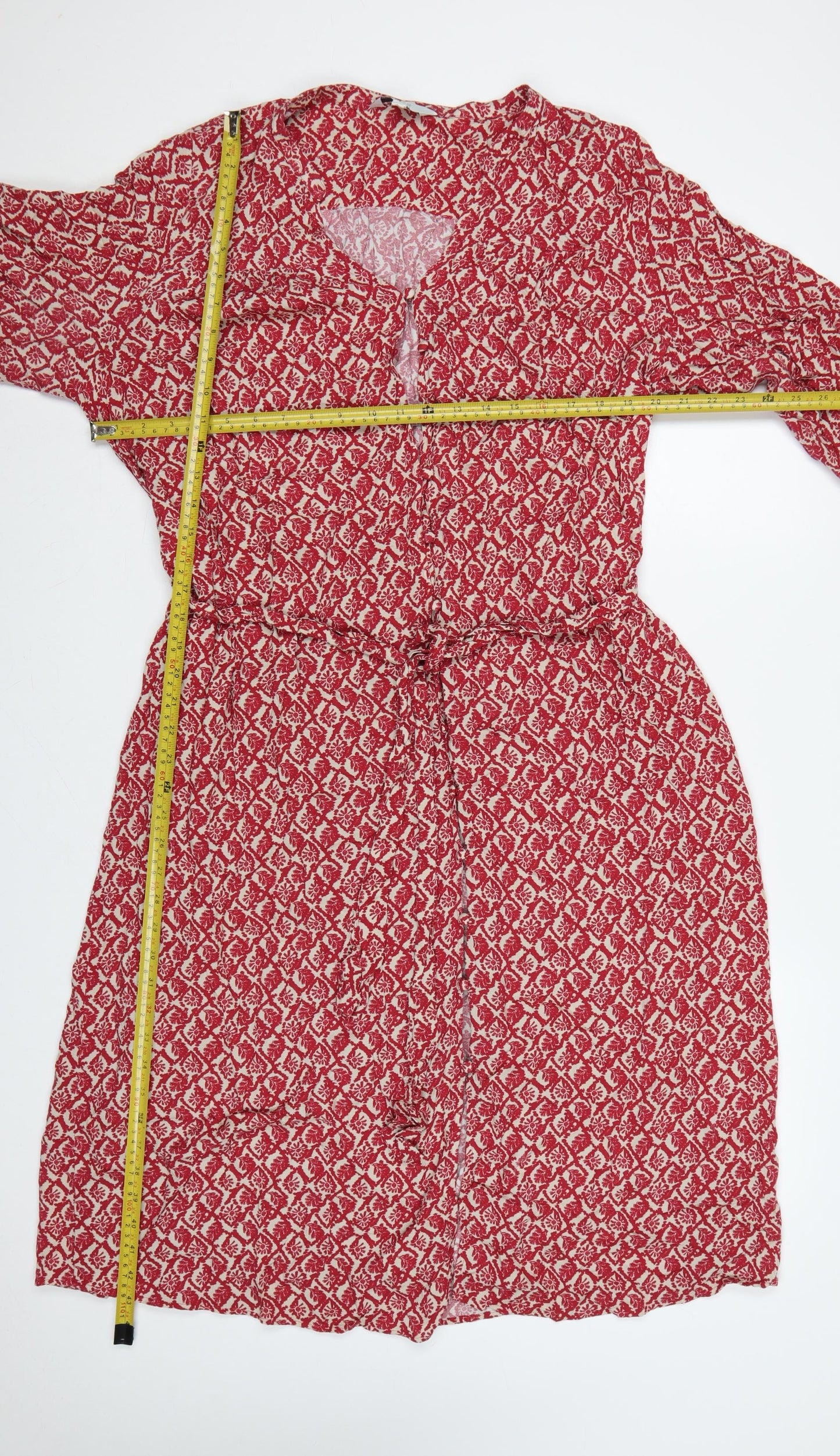 Marks and Spencer Women Red Floral Viscose Belted Shirt Dress Size 18