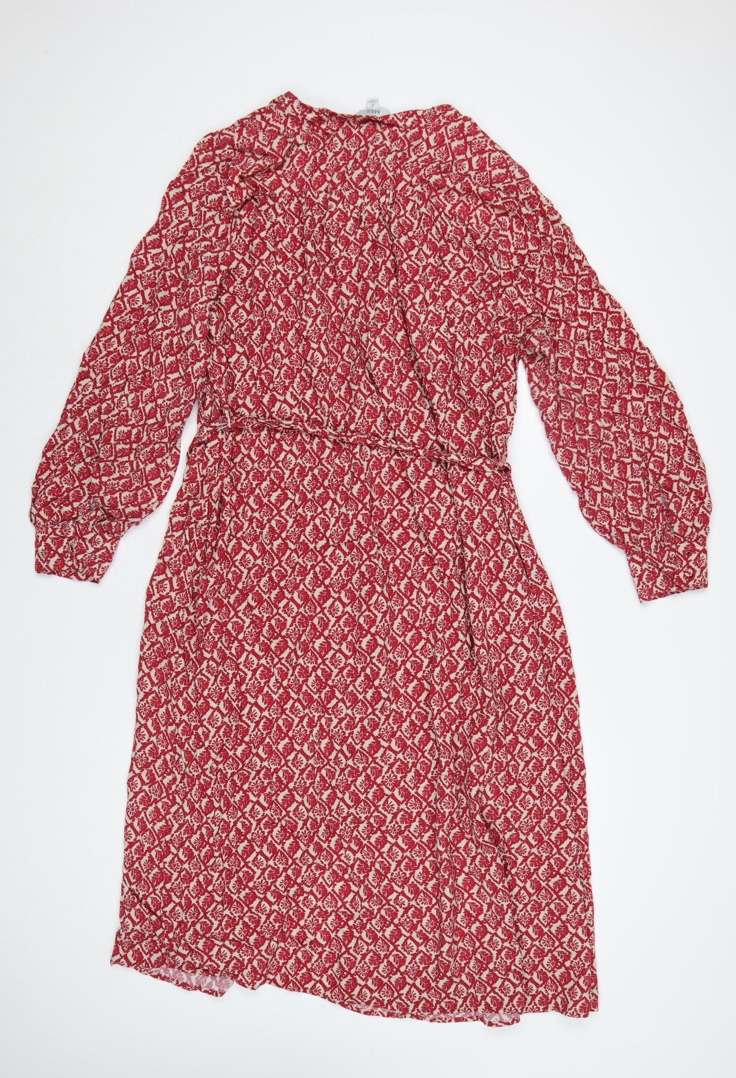 Marks and Spencer Women Red Floral Viscose Belted Shirt Dress Size 18