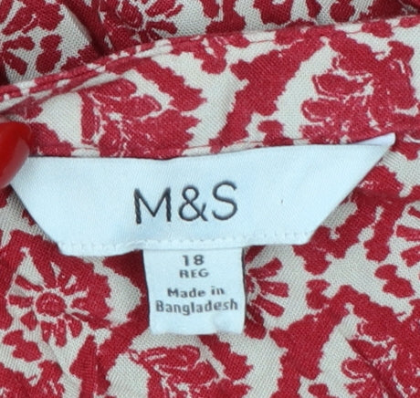 Marks and Spencer Women Red Floral Viscose Belted Shirt Dress Size 18