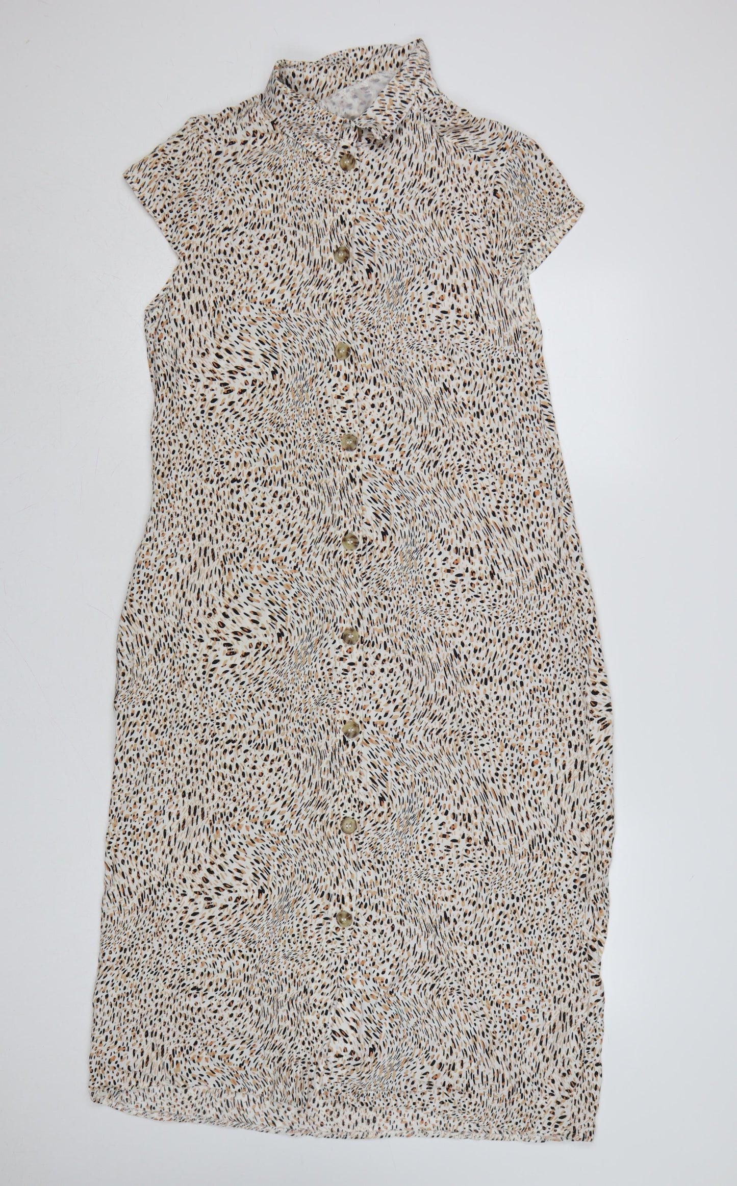 Next Women Beige Animal Print Shirt Dress Size 12 Viscose