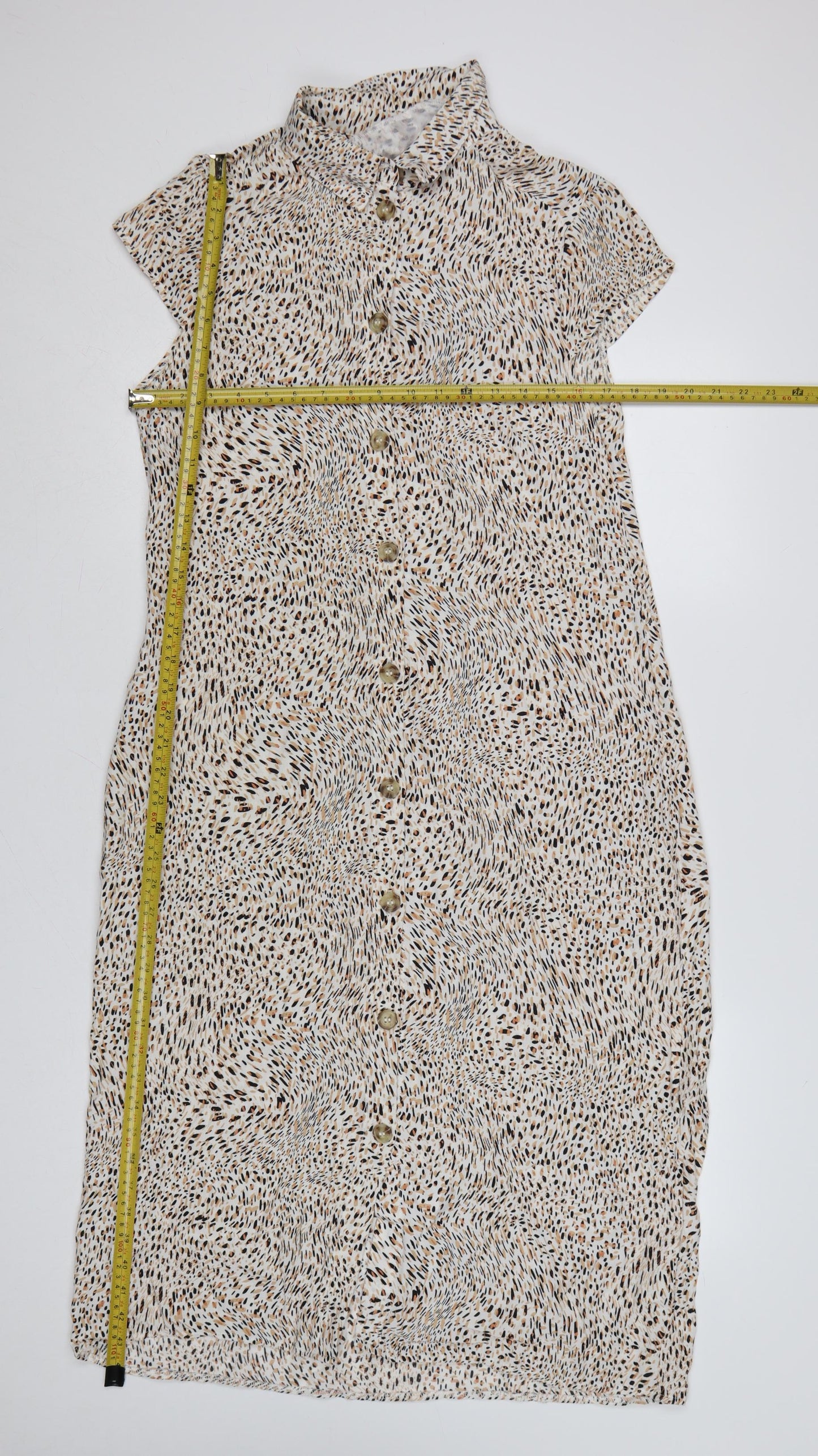 Next Women Beige Animal Print Shirt Dress Size 12 Viscose