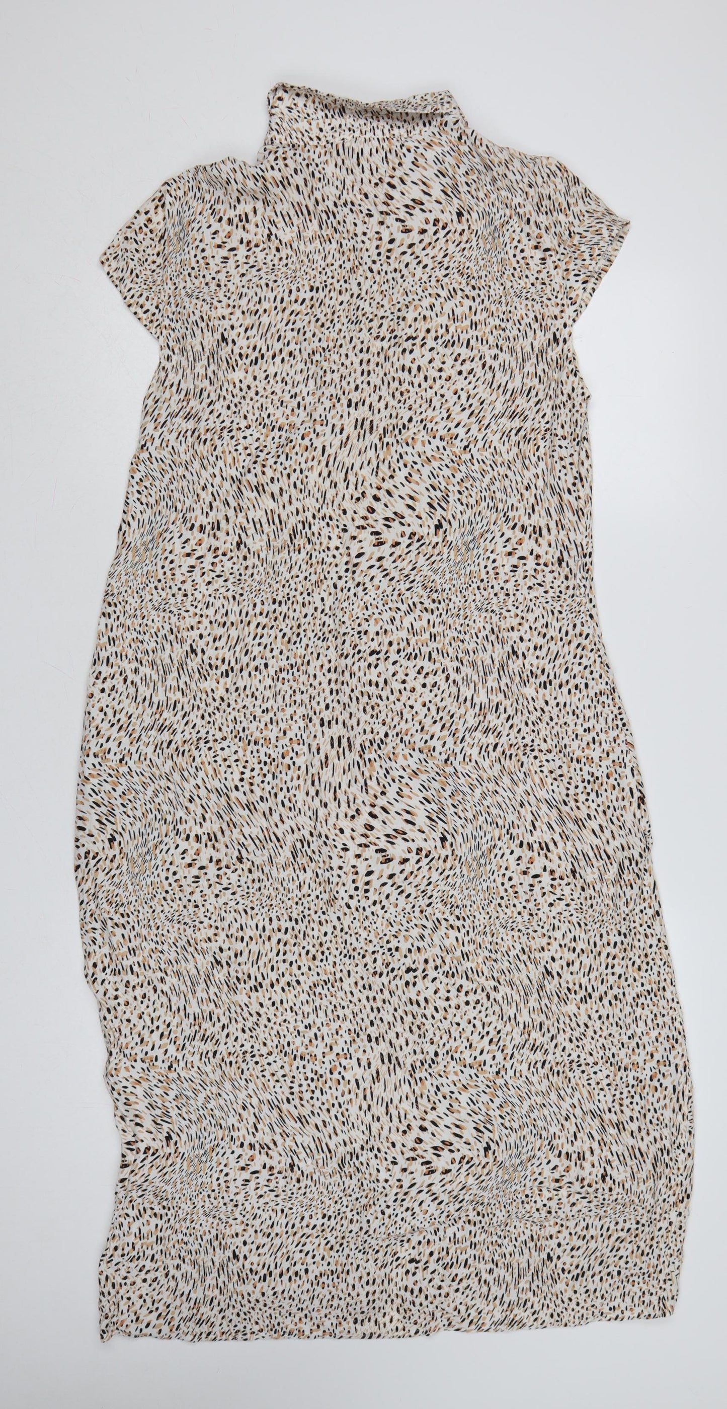 Next Women Beige Animal Print Shirt Dress Size 12 Viscose