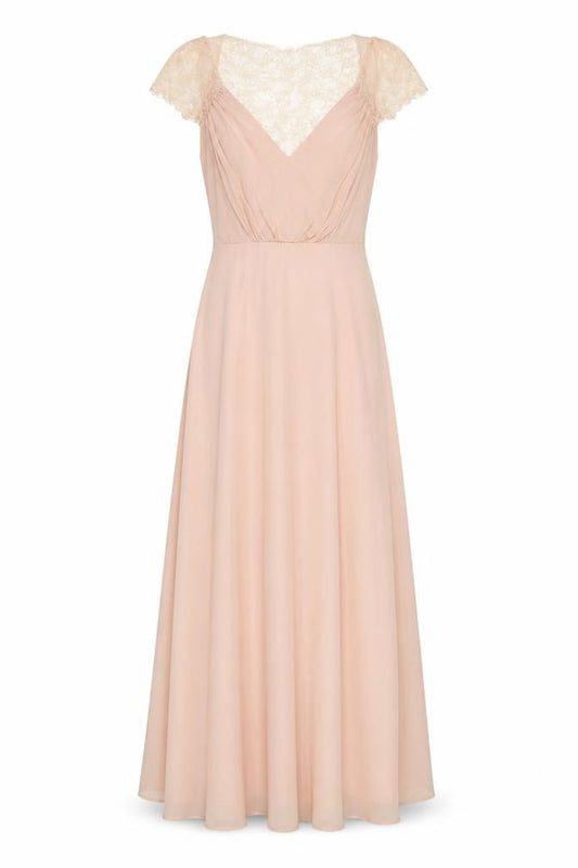 ASOS Women’s Beige Lace Maxi Dress UK 8 V-Neck Short Sleeve