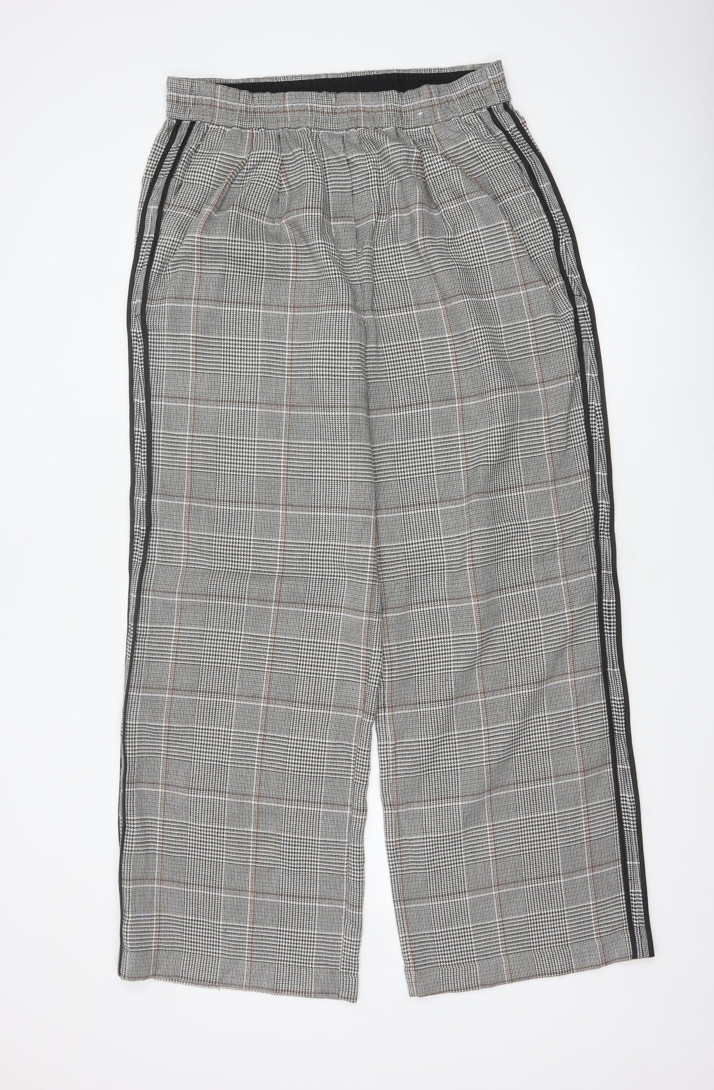 M&S Women’s Grey Check Stripe Straight Trousers UK 14 Long