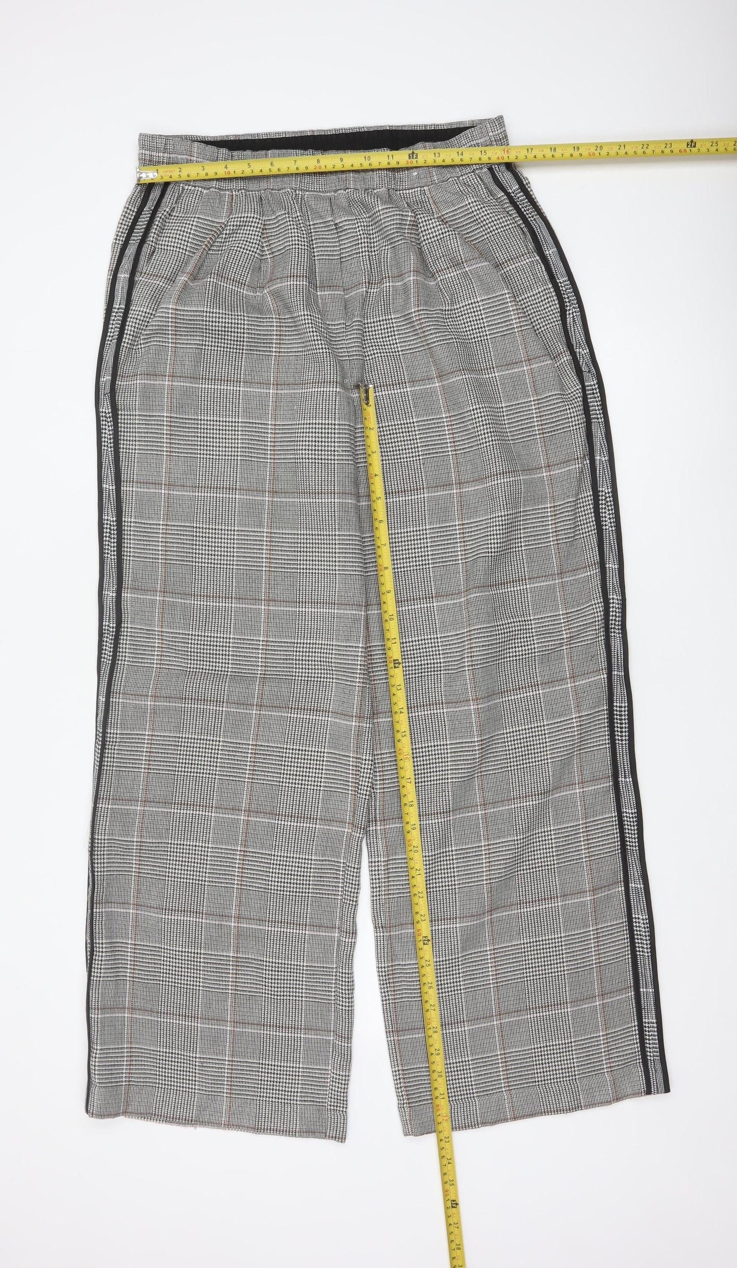 M&S Women’s Grey Check Stripe Straight Trousers UK 14 Long