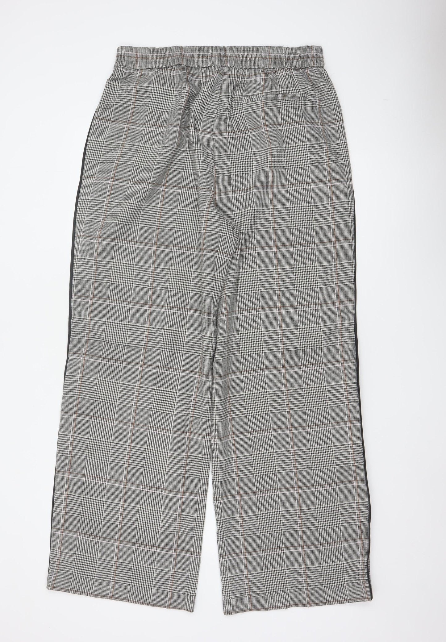 M&S Women’s Grey Check Stripe Straight Trousers UK 14 Long