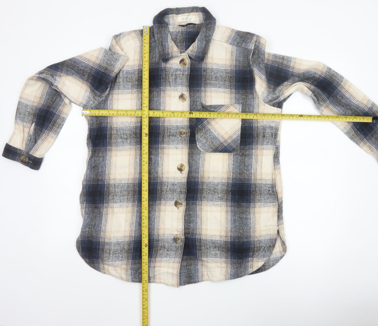 Woolovers Women Blue Plaid Cotton Flannel Button-Up Shirt UK 14