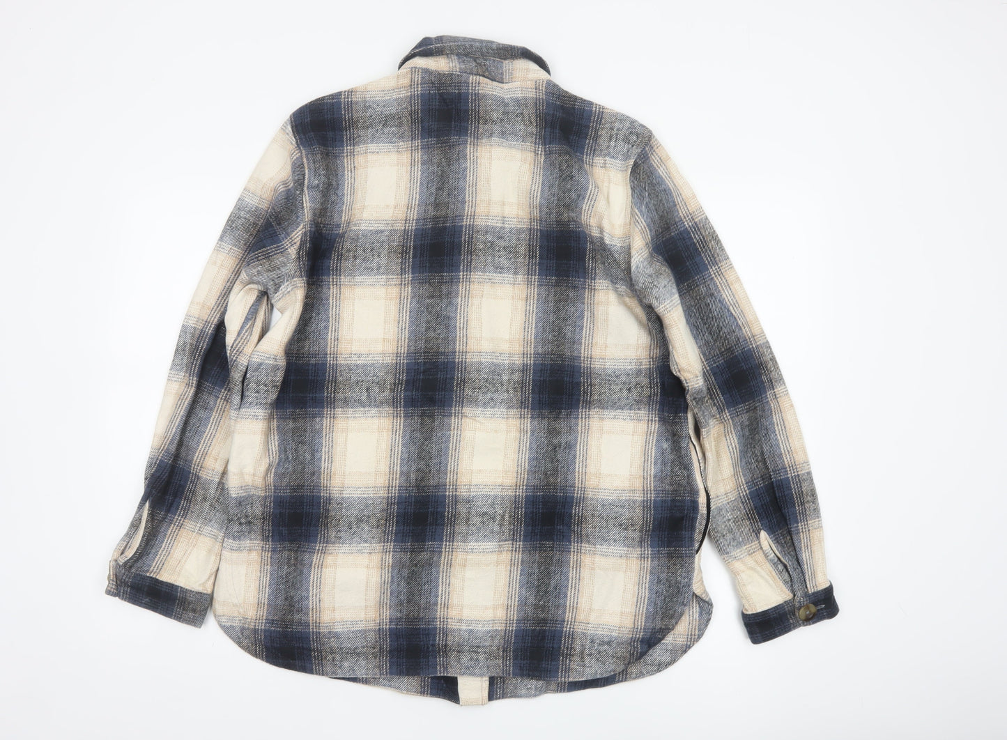 Woolovers Women Blue Plaid Cotton Flannel Button-Up Shirt UK 14