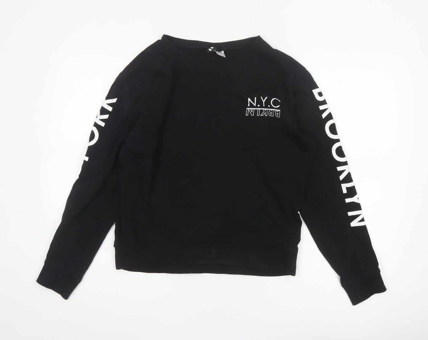 H&M Divided Women Black S NYC Brooklyn Graphic Long Sleeve Jersey Top