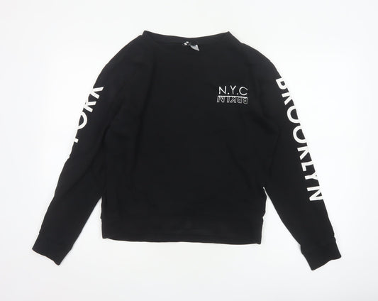 H&M Divided Women Black S NYC Brooklyn Graphic Long Sleeve Jersey Top