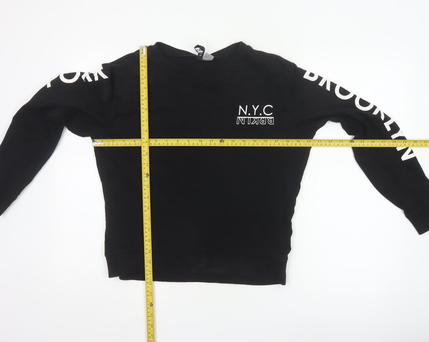 H&M Divided Women Black S NYC Brooklyn Graphic Long Sleeve Jersey Top