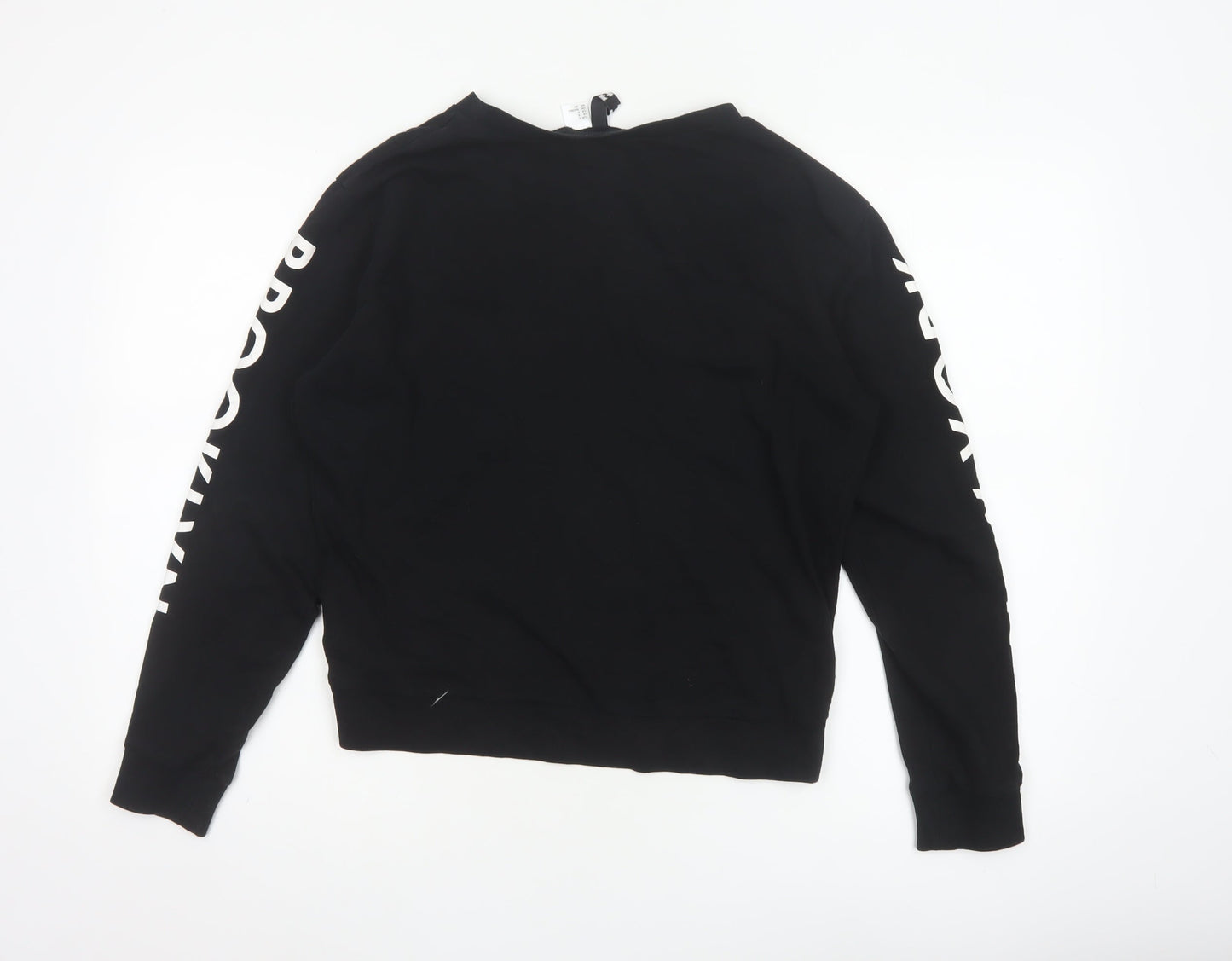 H&M Divided Women Black S NYC Brooklyn Graphic Long Sleeve Jersey Top