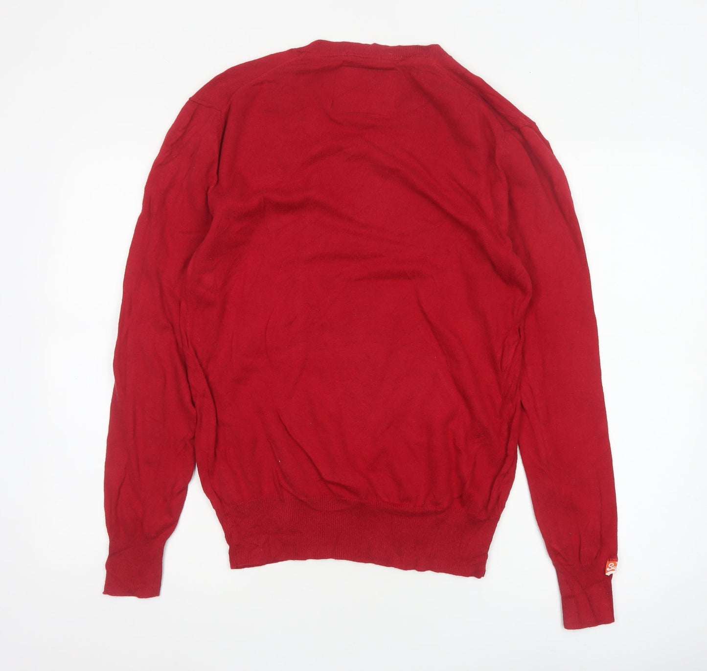 Superdry Men’s Red L Cashmere Blend V-Neck Knit Pullover Jumper