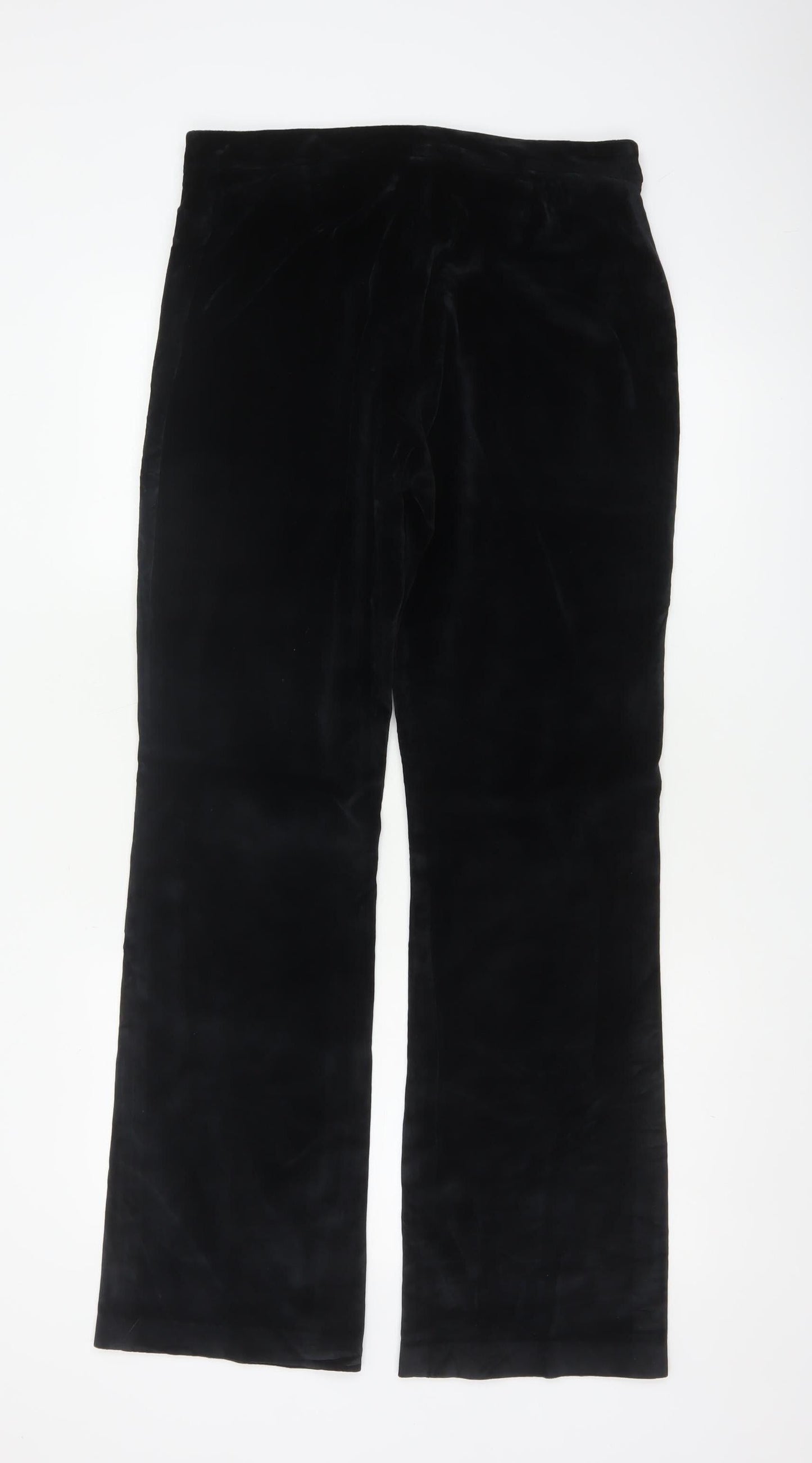 Boden Women Black UK 14 Tall Velvet Bootcut Cotton Stretch Trousers