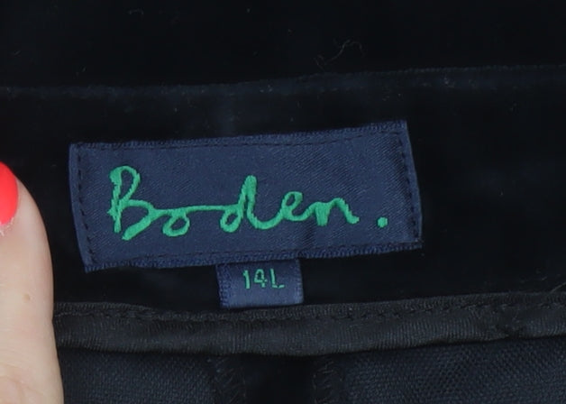 Boden Women Black UK 14 Tall Velvet Bootcut Cotton Stretch Trousers