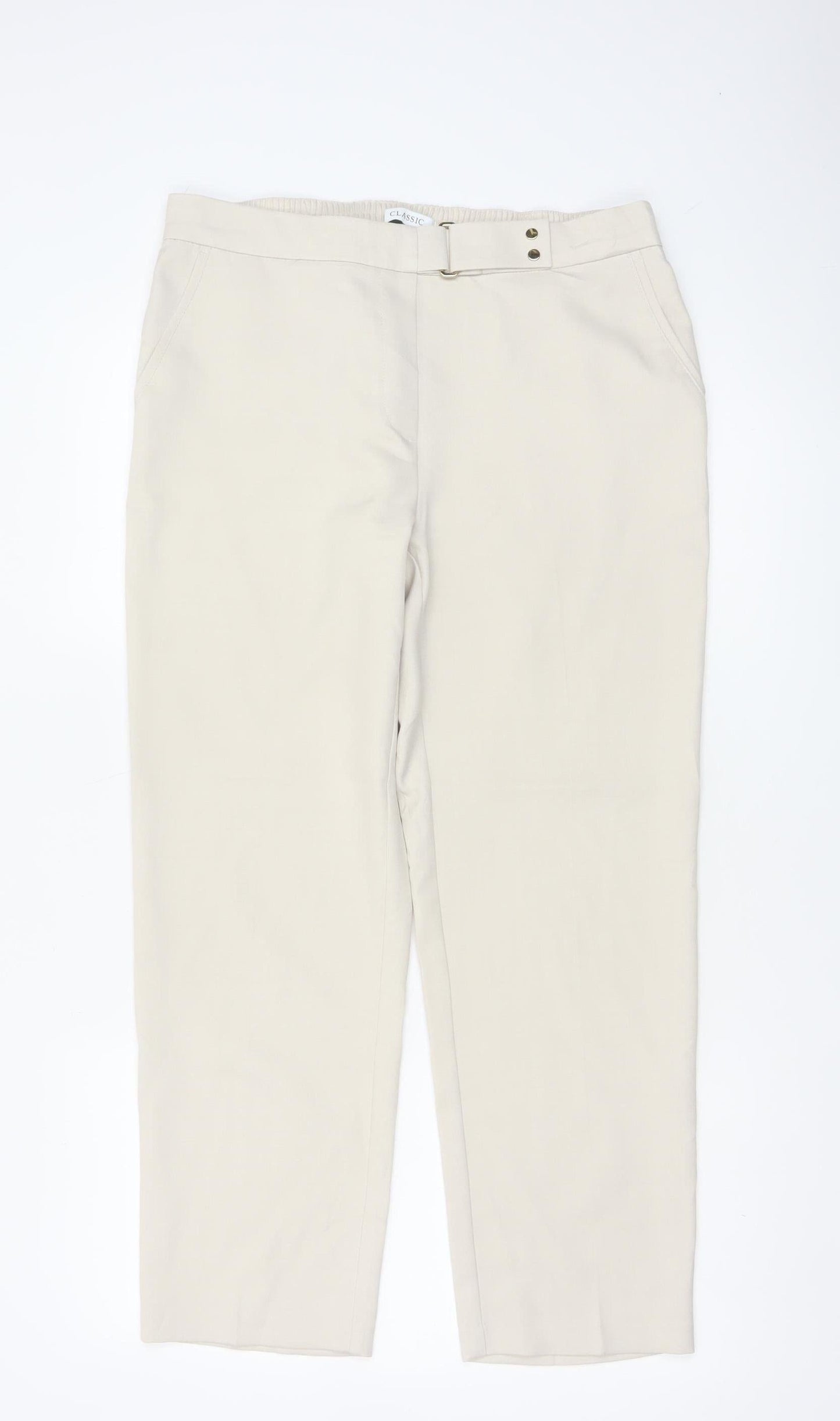 M&S Women Beige UK 12 Classic Straight Leg Trousers Short