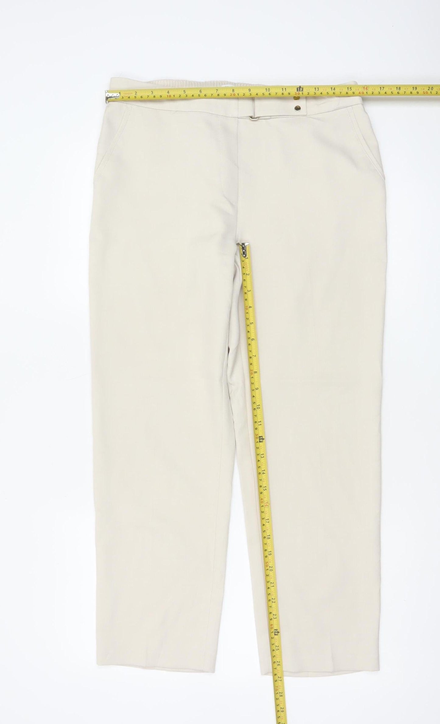 M&S Women Beige UK 12 Classic Straight Leg Trousers Short