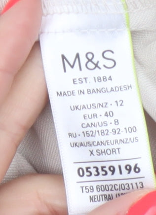 M&S Women Beige UK 12 Classic Straight Leg Trousers Short