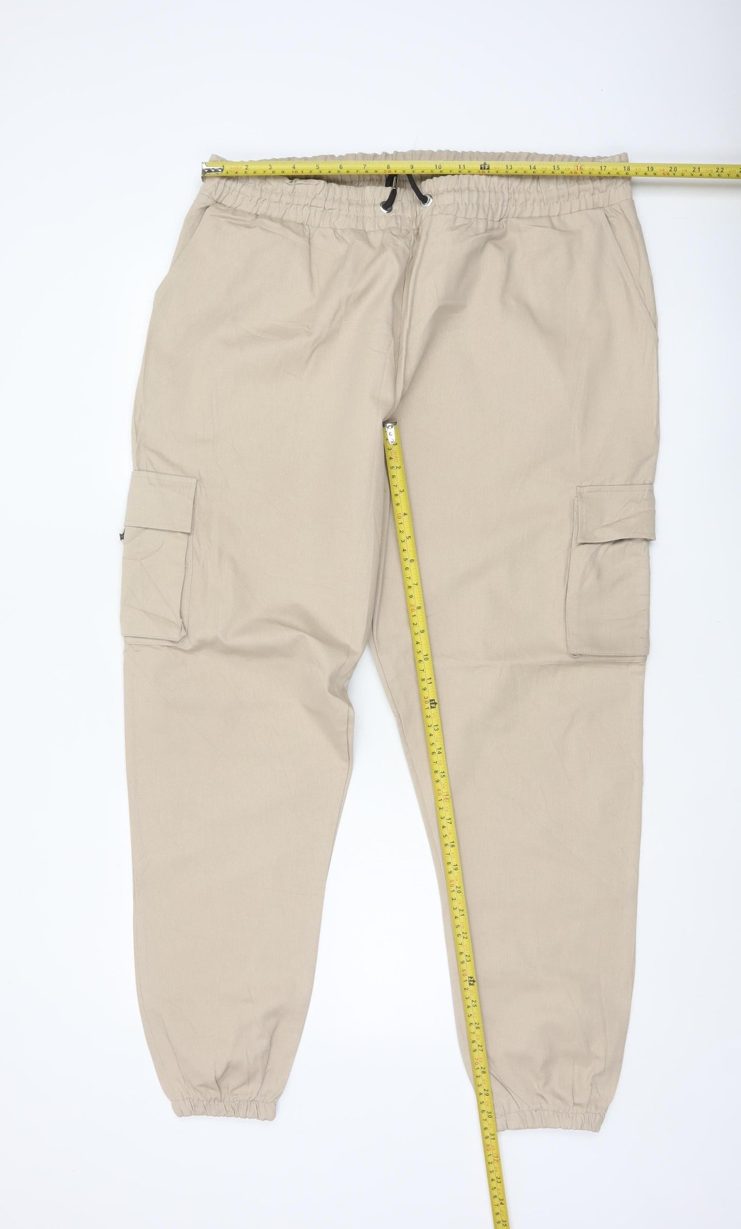boohooMAN Men's Beige 4XL Cargo Trousers Cotton Cuffed Joggers