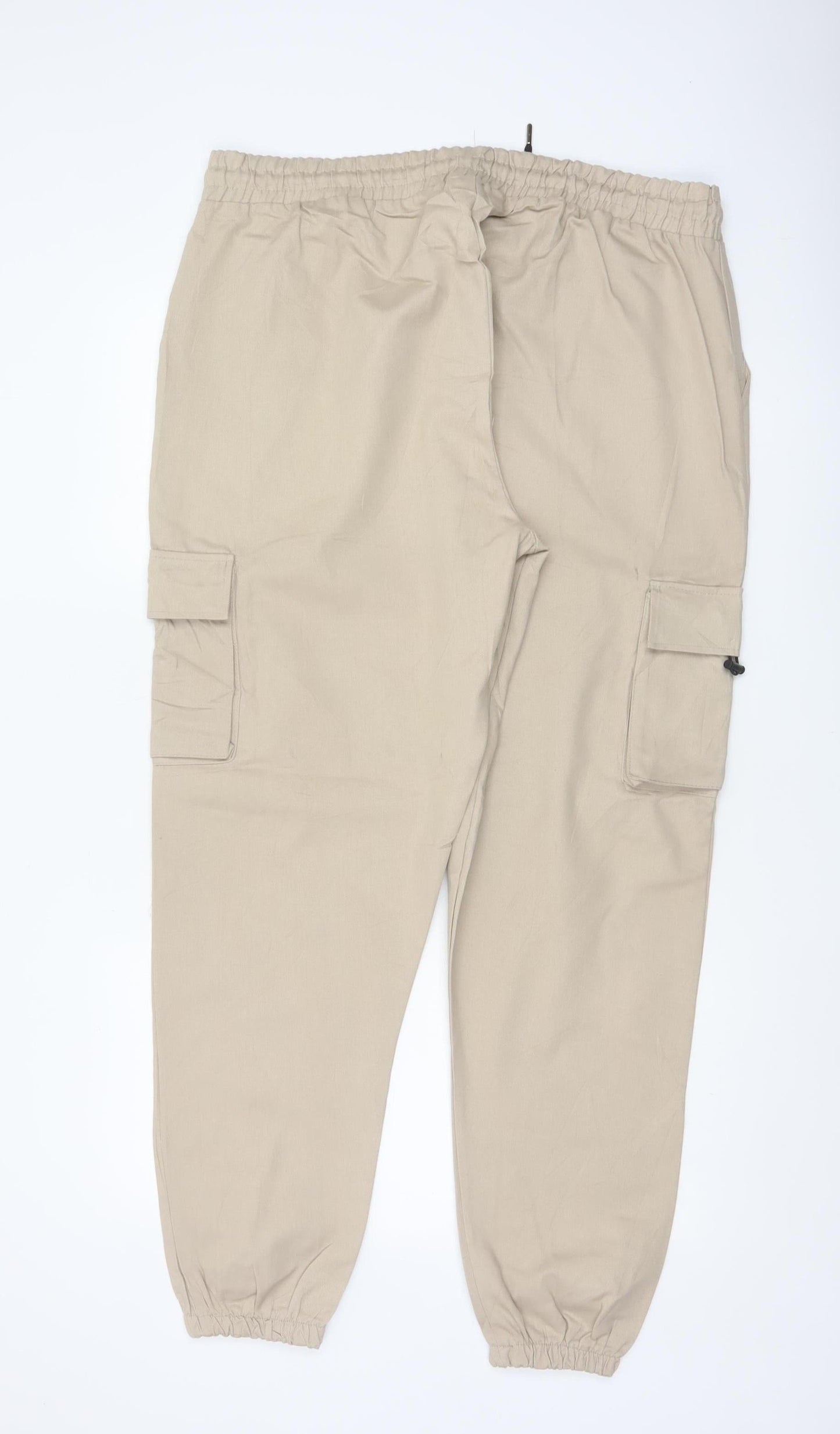 boohooMAN Men's Beige 4XL Cargo Trousers Cotton Cuffed Joggers