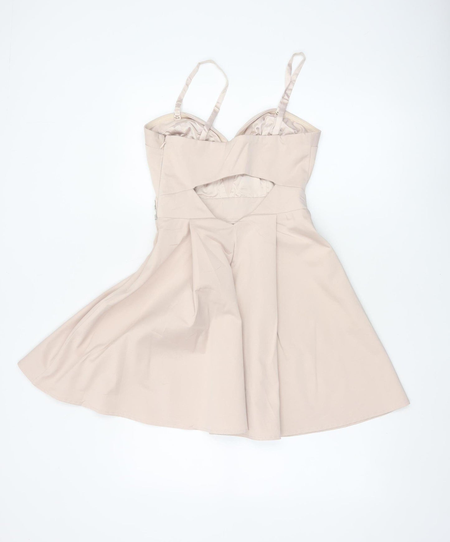 Lipsy Women Beige Size 8 Fit & Flare Rhinestone Party Mini Dress