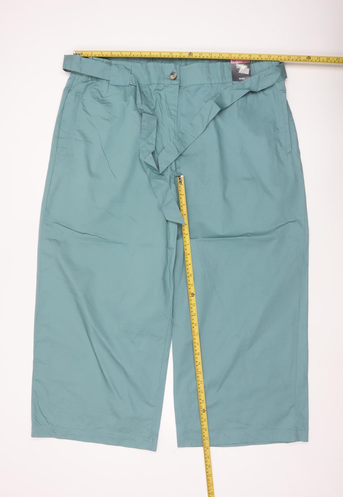 Marks and Spencer Women Green Size 22 Cropped Wide-Leg Belted Trousers
