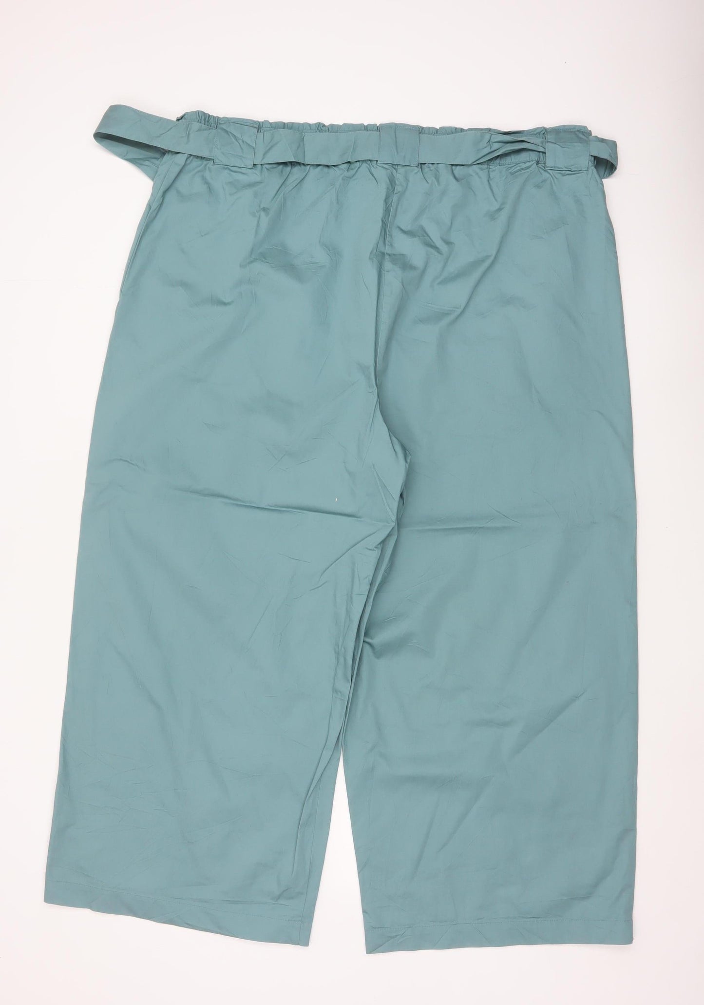 Marks and Spencer Women Green Size 22 Cropped Wide-Leg Belted Trousers
