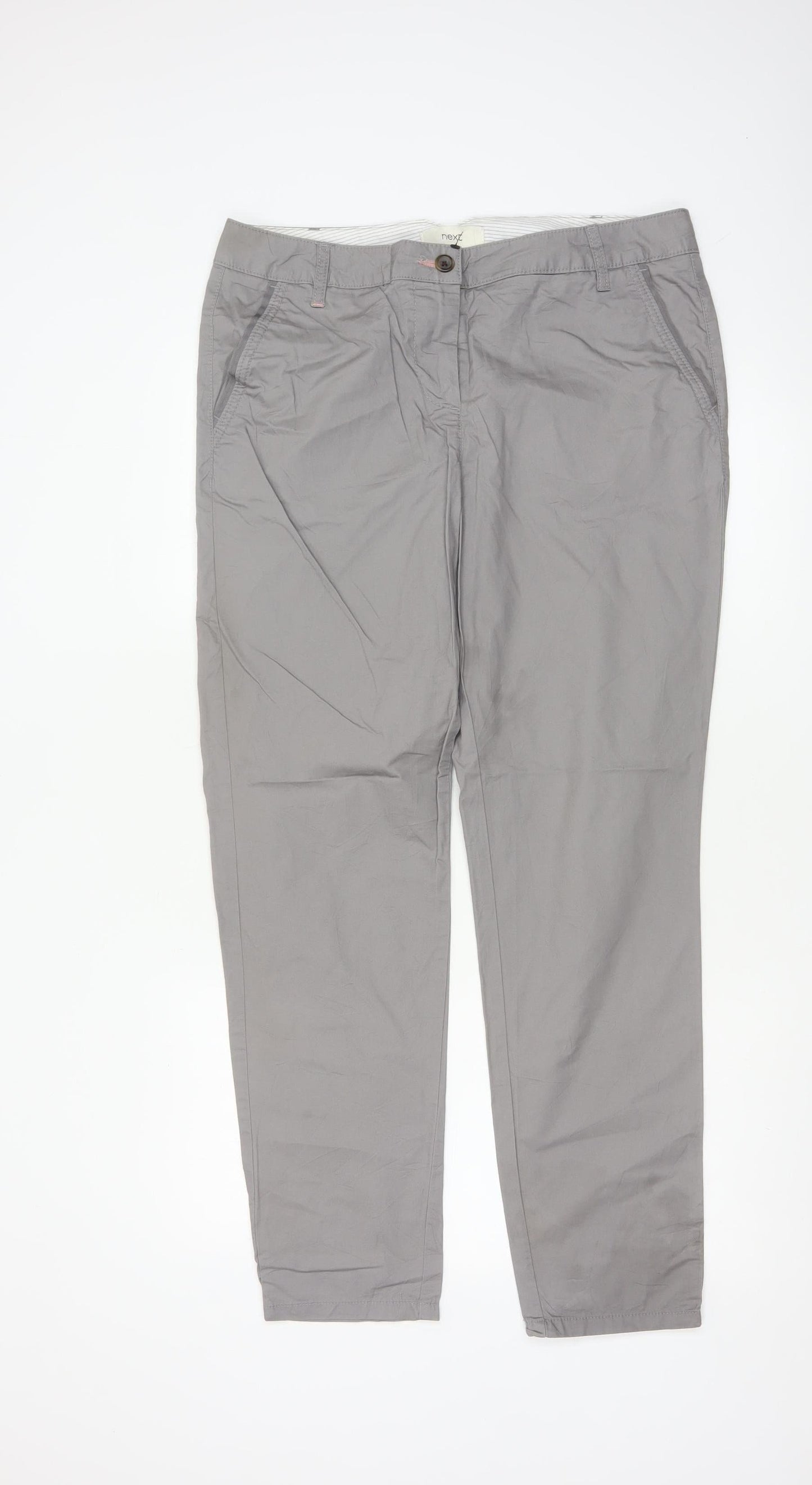 Next Women’s Grey Size 12R Chino Straight Leg Cotton Trousers