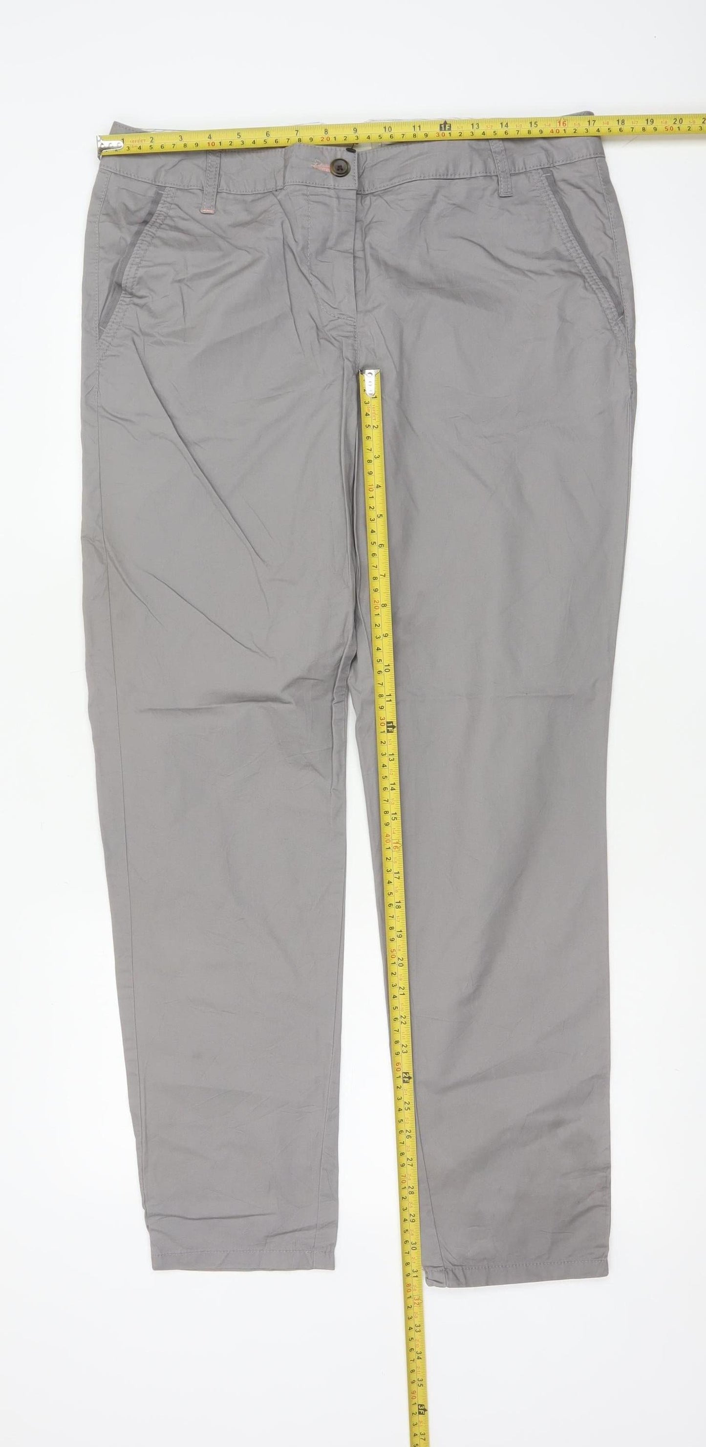 Next Women’s Grey Size 12R Chino Straight Leg Cotton Trousers