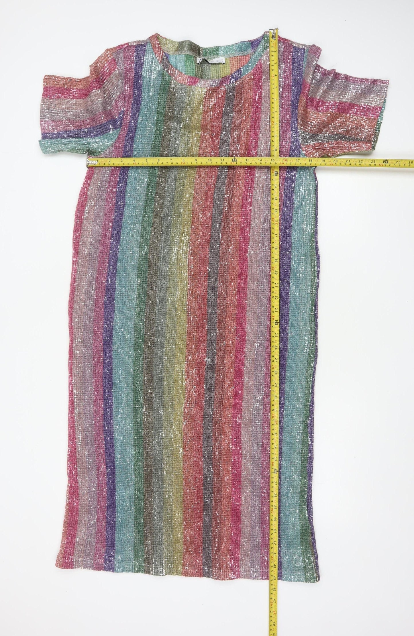 Zara Women Multicoloured Sequin Striped Midi Sheath Dress Size S