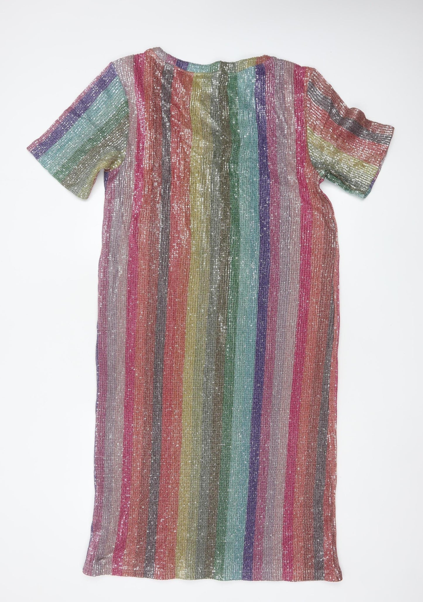 Zara Women Multicoloured Sequin Striped Midi Sheath Dress Size S
