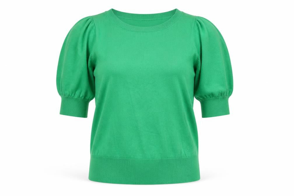 Red Button Women Green S Puff Sleeve Knit Pullover Jumper